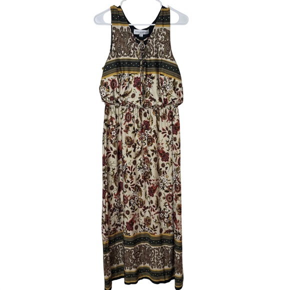 Emma & Michele Dresses & Skirts - EMMA & MICHELE Paisley Floral Print Maxi Dress Womens Size L Sleeveless Tie Neck